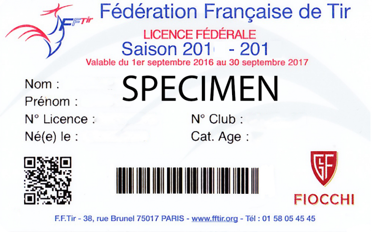 Spécimen De Licence De Tir Sportif – Shooting Club De Marchiennes (59)